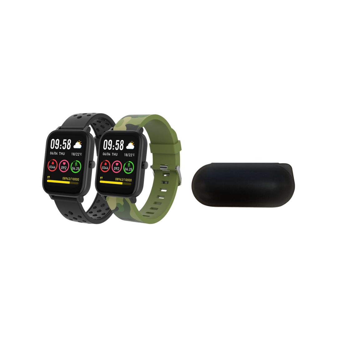 DGTEC 1.7" Smart Watch with Coloured Band and Earbuds Bundle - Black/Camo