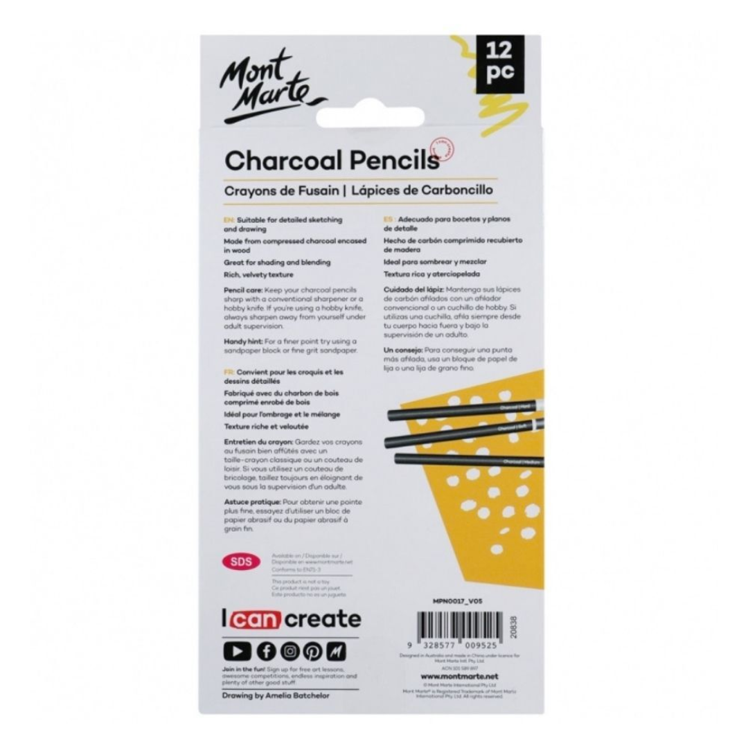 Mont Marte Charcoal Pencils 12pc