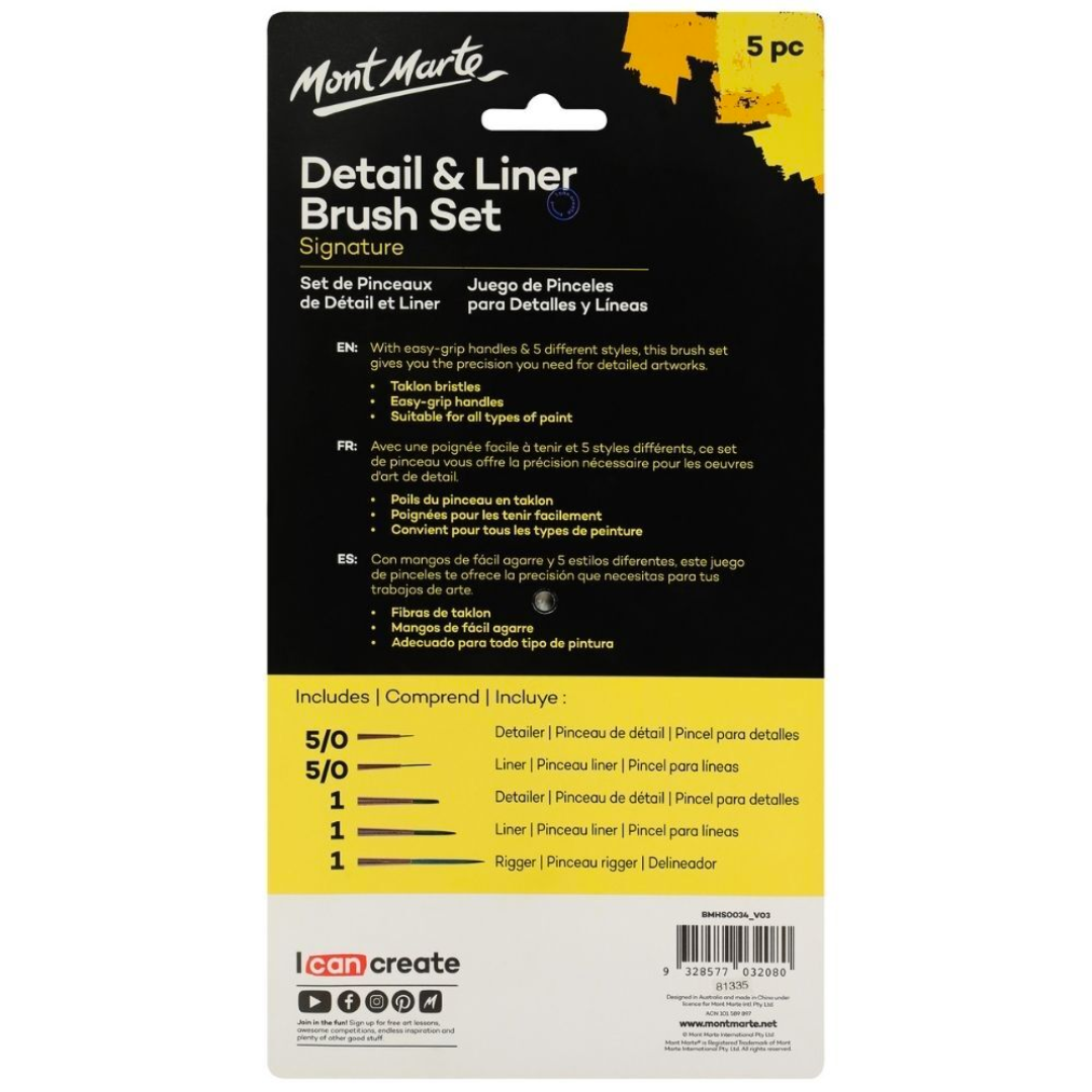 Mont Marte Paint Brush Set - Detail / Liner 5pc