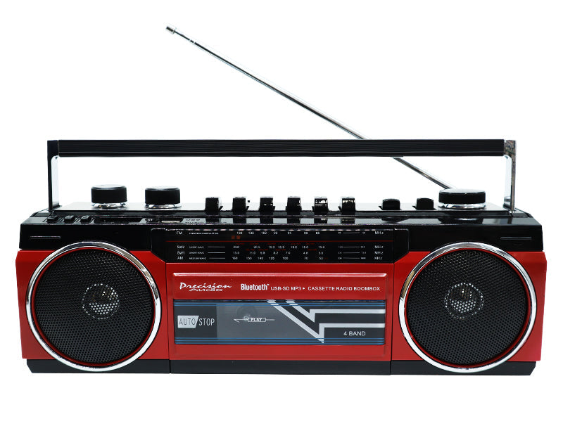 80S Boombox Retro Style Bluetooth Radio & Cassette Player Red