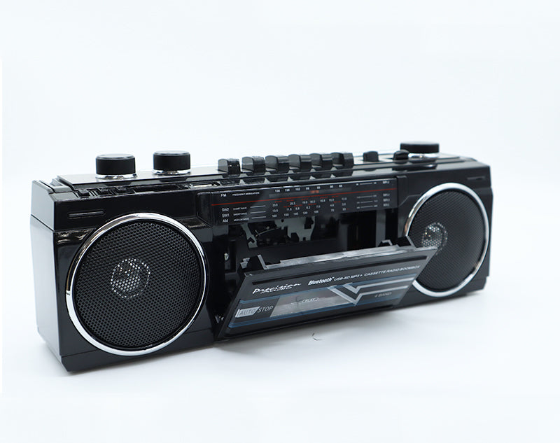 80S Boombox Retro Style Bluetooth Radio & Cassette Player Black