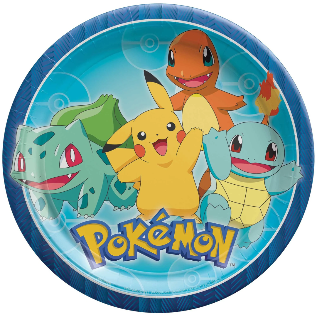 Pokemon Classic Round Paper Plates 23 cm 8pk