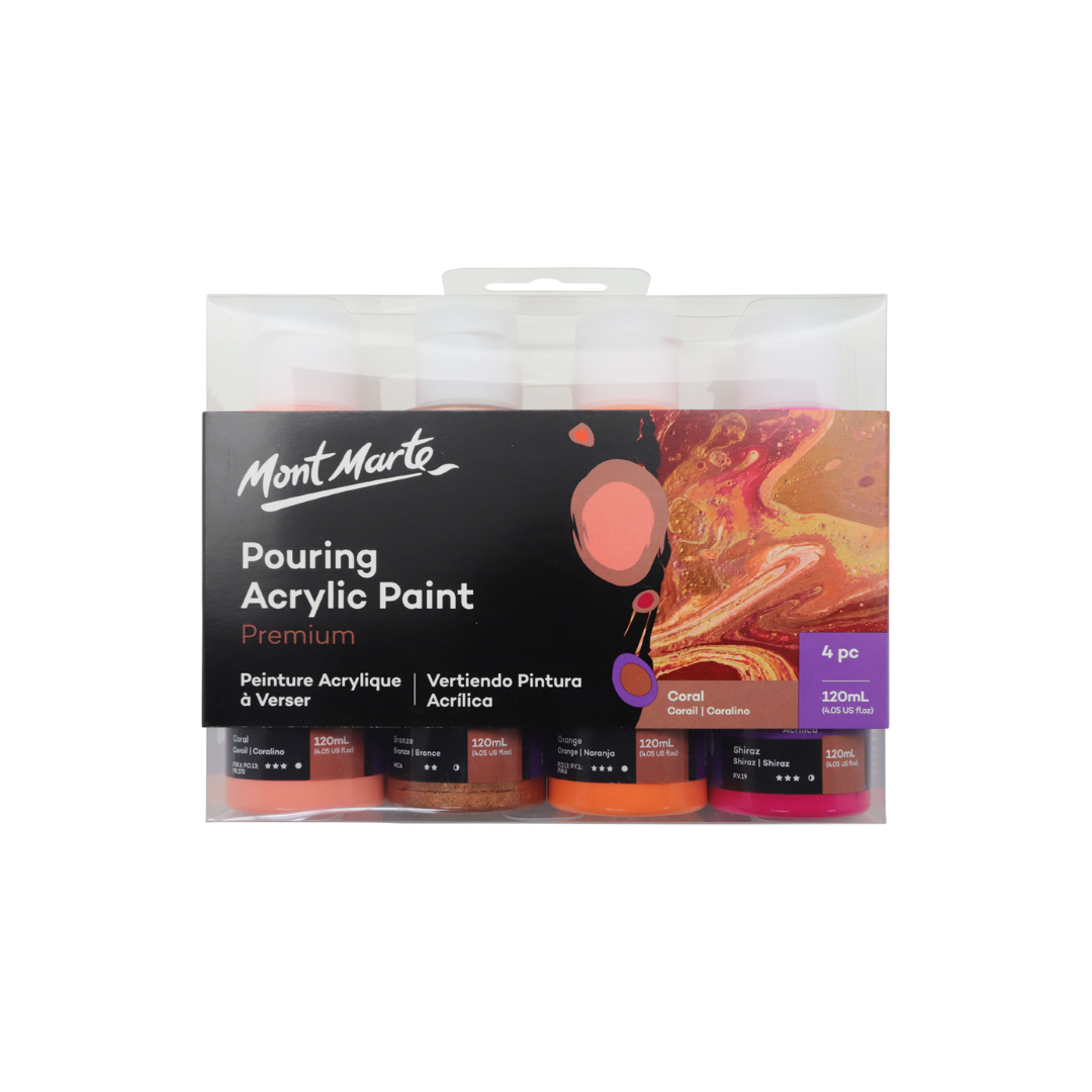 Mont Marte Acrylic Pouring / Fluid Paint Set 120ml 4pc - Coral