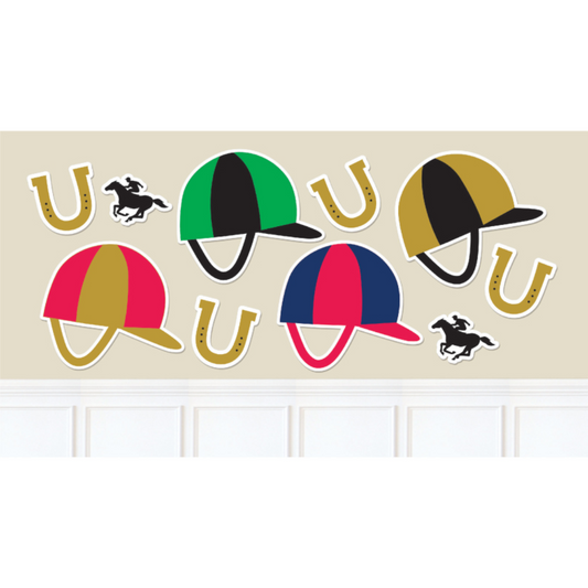 Derby Day Horse Racing Jockey Helmets, Horseshoes & Horses Cutouts 10 Pack