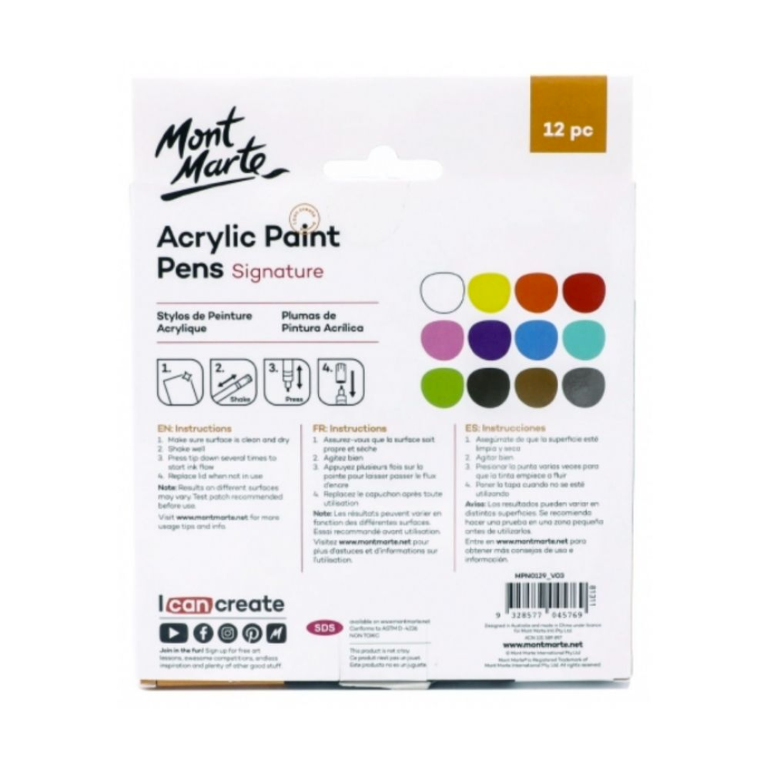 Mont Marte Signature Marker Set - Acrylic Paint Marker Fine Tip 12pc