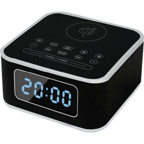 Qi Wireless Charging Station with Digital Alarm Clock & Bluetooth Speaker