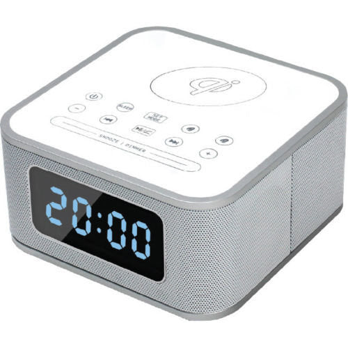Qi Wireless Charging Station with Digital Alarm Clock & Bluetooth Speaker