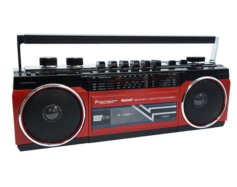 80S Boombox Retro Style Bluetooth Radio & Cassette Player Red