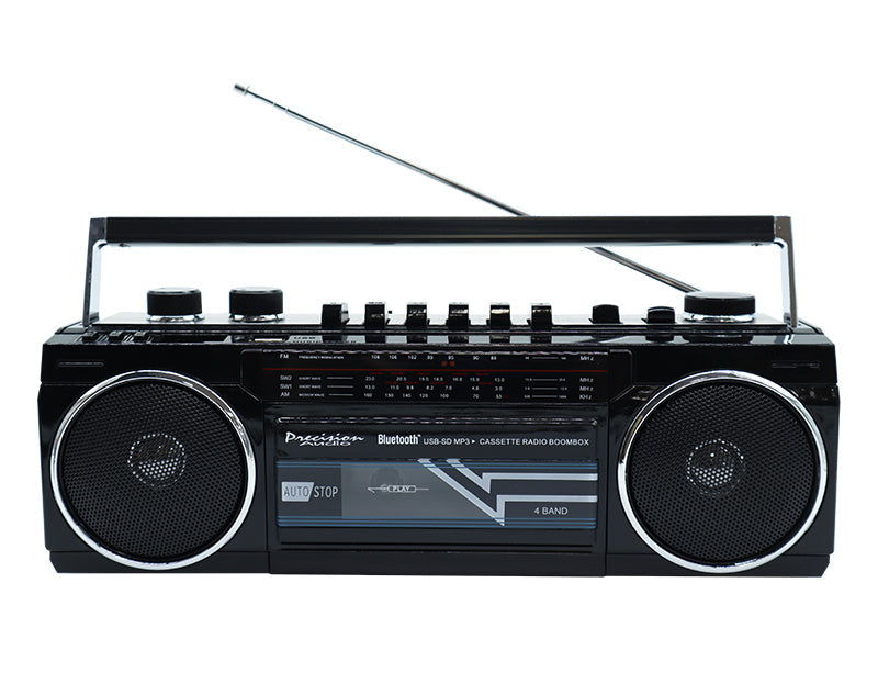 80S Boombox Retro Style Bluetooth Radio & Cassette Player Black