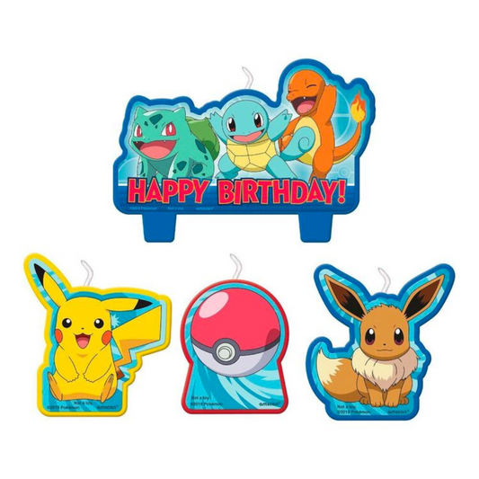 Pokemon Birthday Candle Set 4 Pack Blue, Red & Yellow